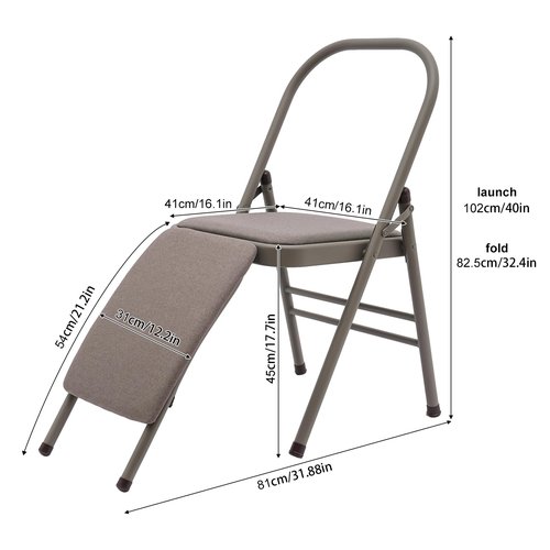 WoopJeem Yoga Auxiliary Chair, Foldable Yoga Chair with Lumbar Back Support, Balance Handstand Training Tool, Portable Practice Balance Equipment for Yoga Studio, Home Fitness, Outdoor Space (Grey)