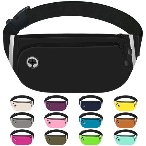 TORRYZA Fanny Packs for Women Men, Waterproof Waist Pack with Reflective Strip, Lightweight Slim Belt Bag with No-Bounce Adjustable Strap Running Travel Hiking Walking Sport(Black)