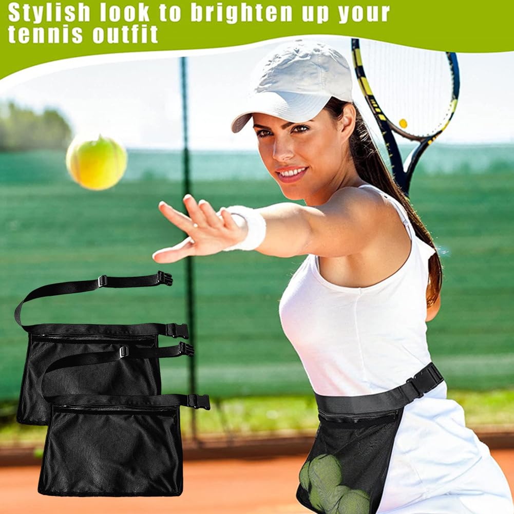 2Pcs Tennis Ball Band Holder Pickleball Ball Waist Bag with Adjustable Belt,Tennis Balls Holder Waist Pouch Carrier Holding 8 Tennis or Pickleball for Cycling,Golf(black,Size:13.68 x 10.63inch)