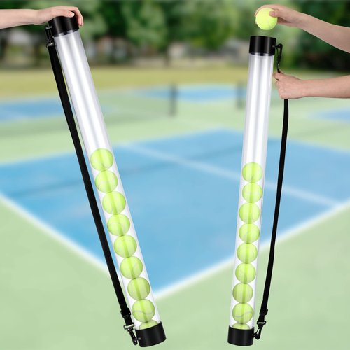 Lenwen 2 Pcs Tennis Ball Pick up Tube with Shoulder Strap Lightweight Collector Holder 15 Tennis Ball Picker Grabber Retriever Tube Carrier(Clear)