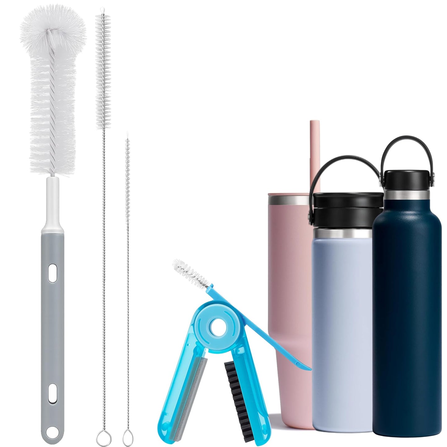 Palksky Water Bottle Cleaner Brush Kit for Hydroflask, Wide Straw Lid Brushes and Long Handle Scrubbing Bottles Brush for Hydro Flask 16/24/32/40 oz Cups
