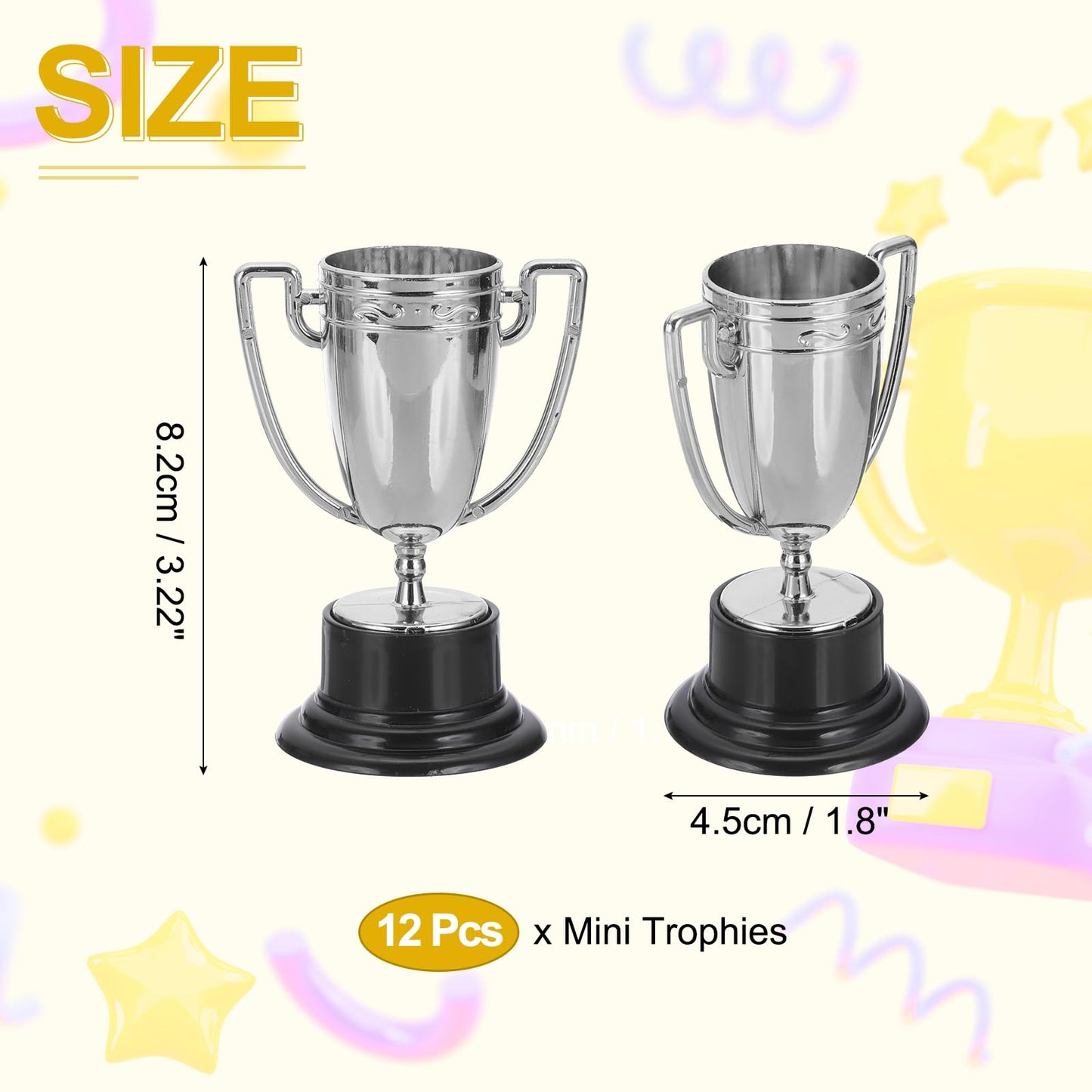 PATIKIL 3.22 Inch Mini Trophies, 12 Pcs Silver Award Trophy Cups Plastic Small Silver Trophies Award for Sports Tournament Competitions Party Favors Props Winning