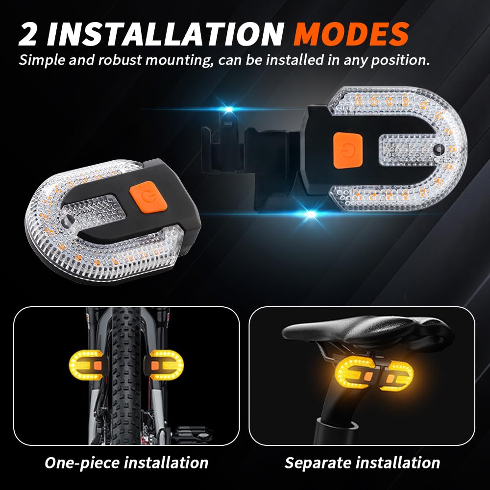 UPXSXT 4Pcs Turn Signals for Bicycles with Alarm, USB Charging Remote Control Split/Integrated Bike Tail Light 5 Modes Waterproof Strobe Bike Rear Lights Can be Mounted on Front and Rear of Bicycle