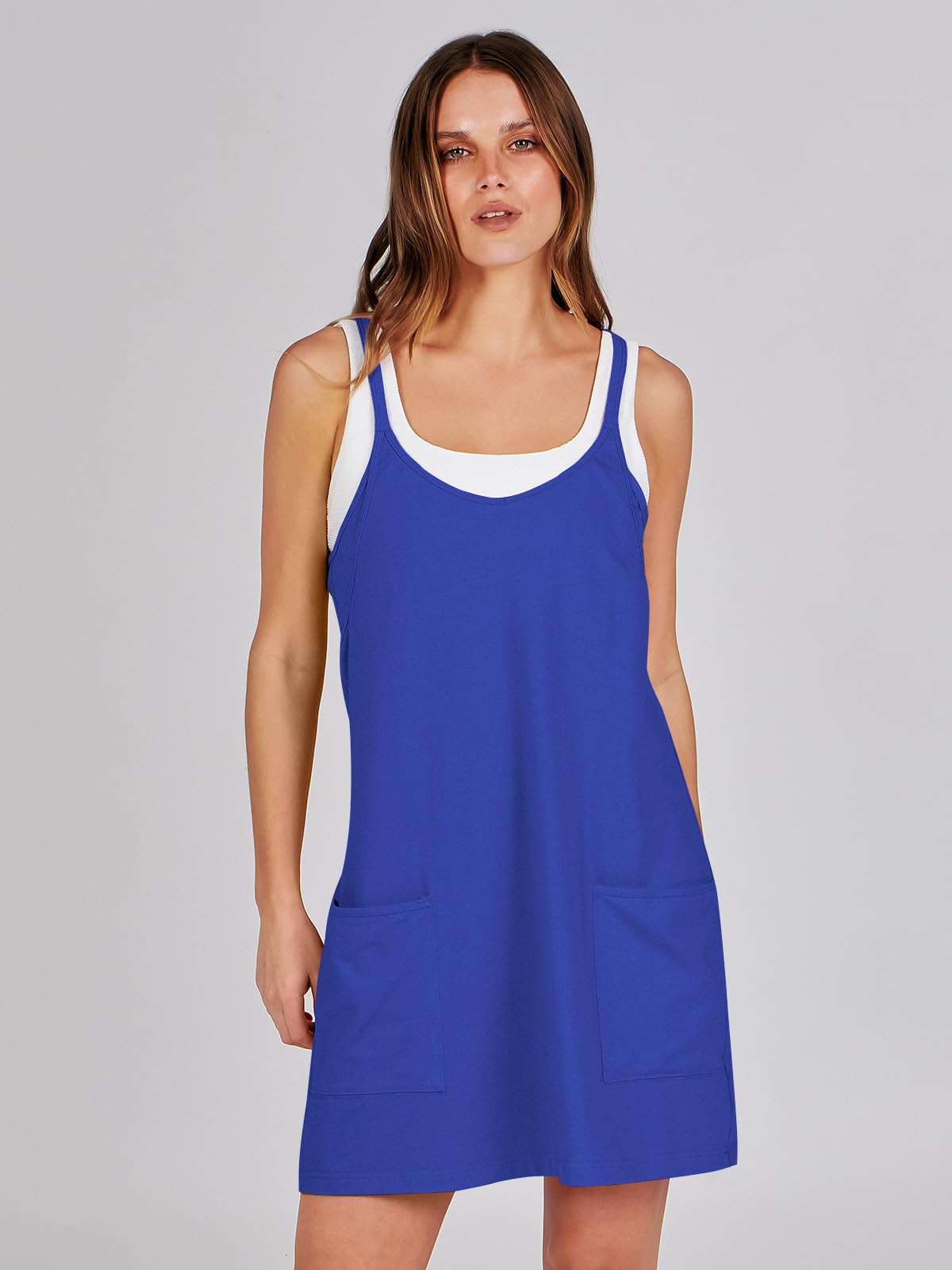 ANRABESS Women Athletic Dress Summer Tennis Workout Active Sports Mini Romper Dress Built in Shorts Travel Vacation Clothes Royal Blue Large