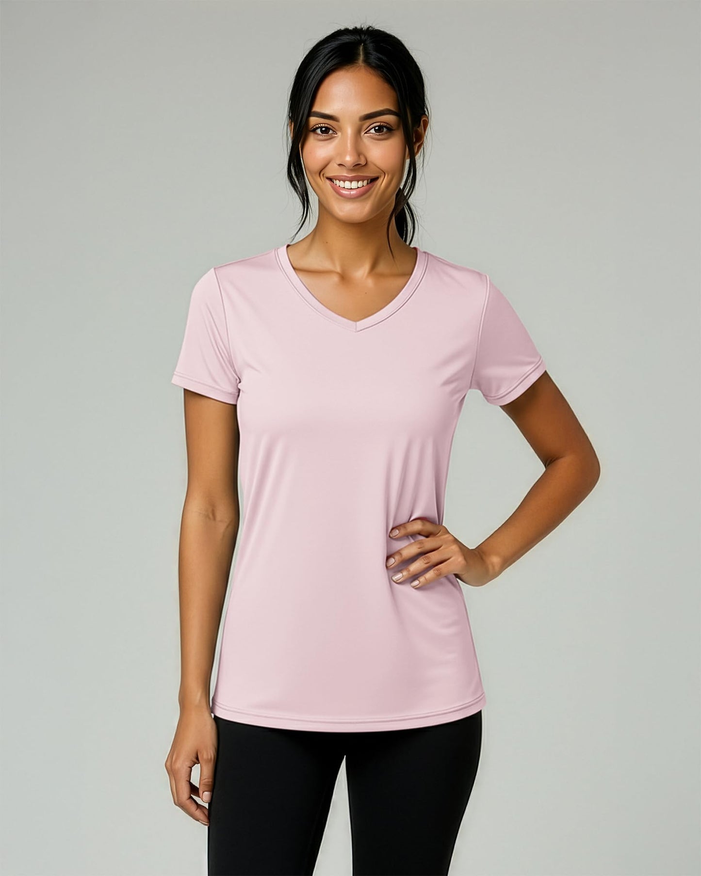 Real Essentials 5 Pack: Women's Dry-Fit Short Sleeve V Neck T Shirt Workout Fitness Yoga Top Tee (Available in Plus Size), Set 14, 3X