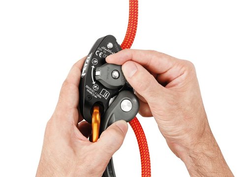 PETZL GRIGRI+ Belay Device with Cam-Assisted Blocking and Anti-Panic Handle, Suitable for Learners and Intensive Use - Orange