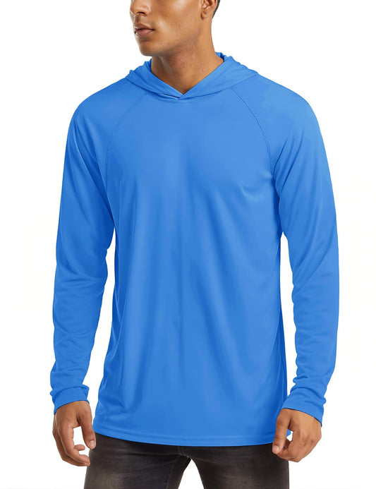 Fishing Shirts for Men Long Sleeve Sun Protection with Hood Athletic Shirts Running Shirts Workout Shirts Sun Shirts Azure