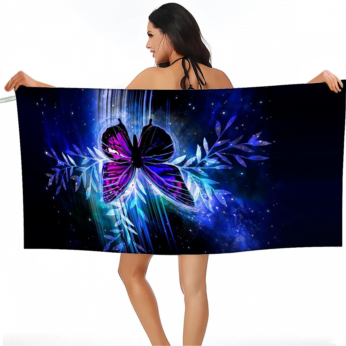 Amasnay Galaxy Butterfly Microfiber Beach Towel Sand Free Towels Thin Quick Dry Super Absorbent Oversized Large Lightweight Towels for Travel Sports Pool Swimming Bath Camping Yoga Women Girls Adults