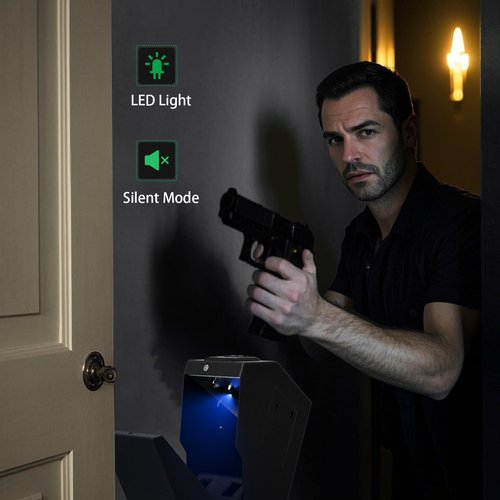 Biometric Pistol Safe LED Light,Quick Access Security Safe with Fingerprint 6-button Backlit Keypad,Auto Open Hidden Hand GunSafe for Bedside Home Nightstand Vehicle Desk (2 GUN UPGRADE)