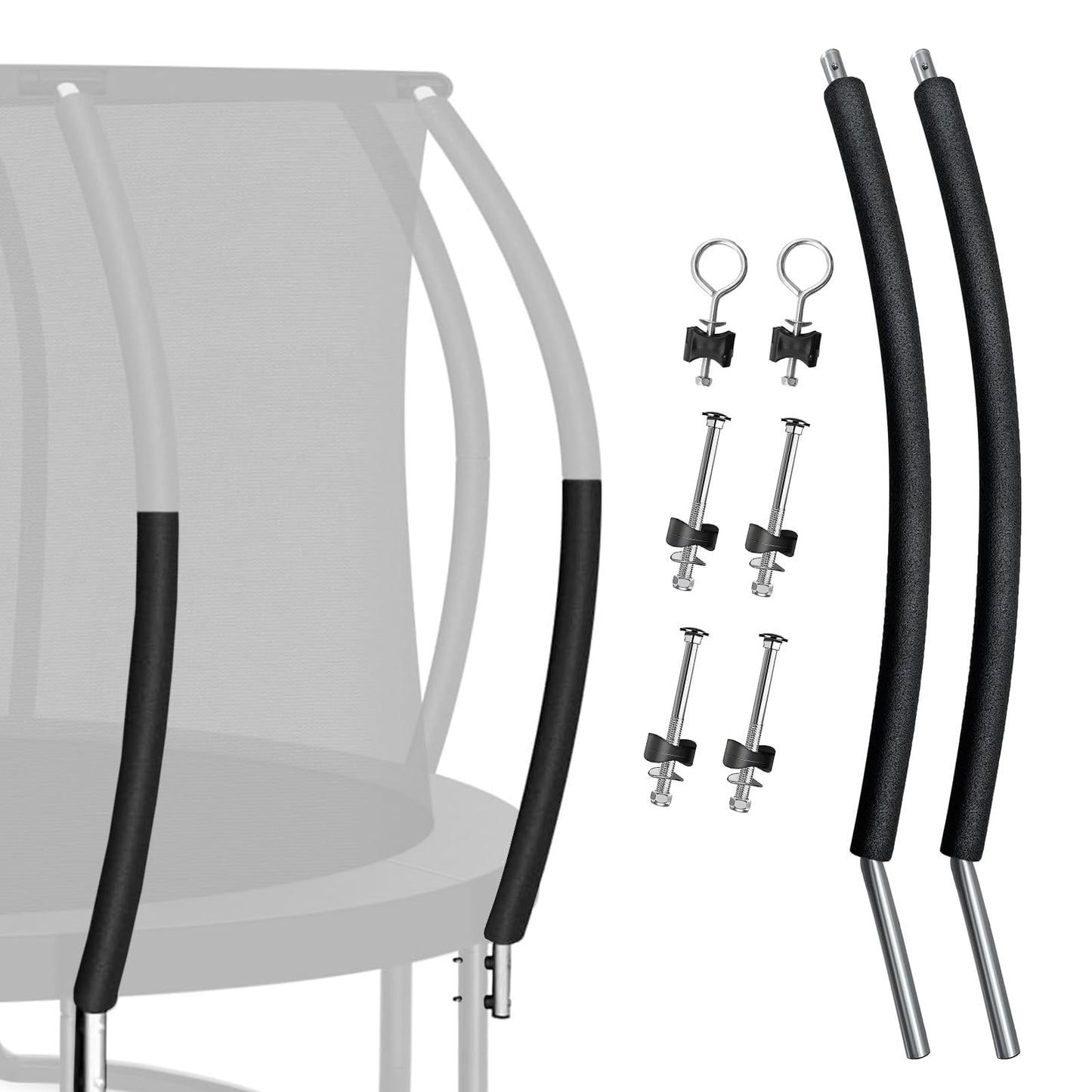 2 Sets Trampoline Curved Lower Enclosure Poles Fit for 12-16FT Trampoline Frame, Lower Net Pole Replacemnet with Foam Cover Padding, Hardwares-2 Style
