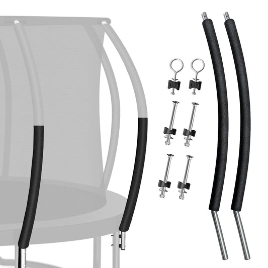 2 Sets Trampoline Curved Lower Enclosure Poles Fit for 12-16FT Trampoline Frame, Lower Net Pole Replacemnet with Foam Cover Padding, Hardwares-2 Style