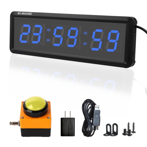 BS-MIAOBO Independent Button Type 1.5-inch Fitness Room Rest Timer, Suitable for Gym Exercise/School/Home Exercise/Boxing Gym/Indoor Rock Climbing (1.5 inch 6-Digit Blue)