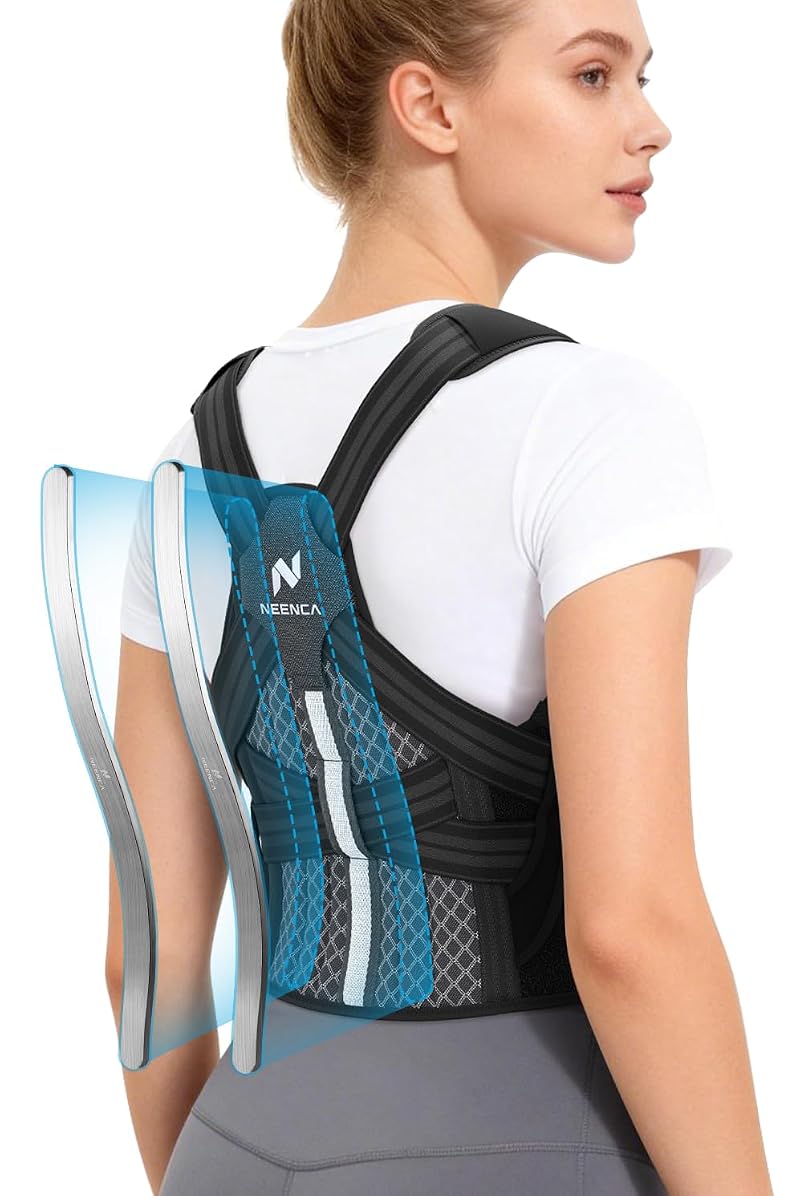 Posture Corrector for Men & Women with 2 Aluminum Spinal Rods – Medical Back Brace (Black, Large)