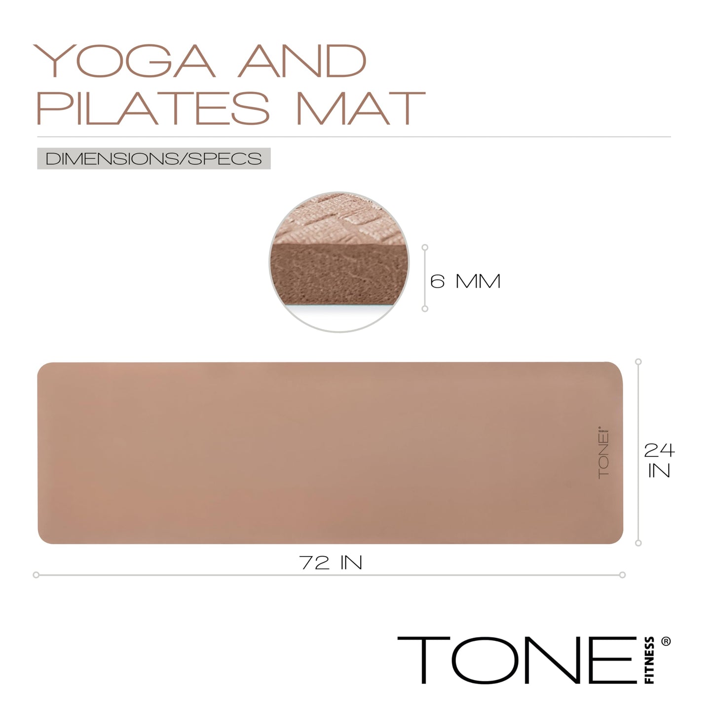 TONE Fitness Yoga Mat 1/4" Thick Non Slip Exercise & Pilates Mat for Home Workouts with Carrying Strap | V Pattern | Gray