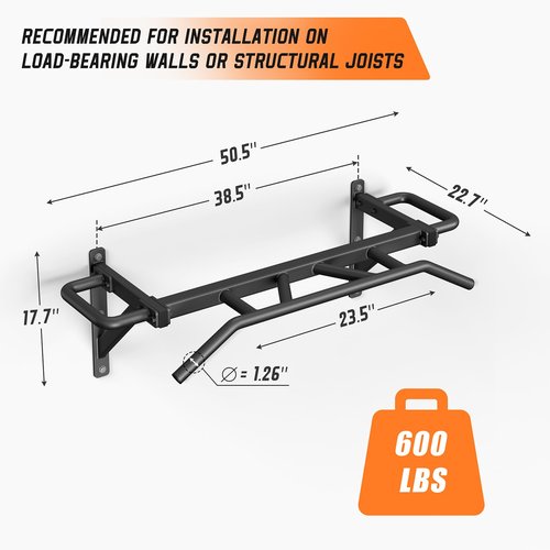 Jusgym Heavy Duty Pull Up Bar with 14 Grip Positions, Strength Training Pull-Up Bars for Home Gym, Wall Mounted, Joist Mounted Chin Up Bar with Reinforced Thick Metal Construction - Supports 600 lbs for Full-Body Workouts