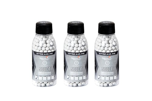 Lancer Tactical Mini Bottle 500 Round Streamline Competition Grade Airsoft BBS 0.30g/0.32g/0.36g/ 0.40g/ 0.43g (3 Pack Total 1,500 Rounds) (0.30g)