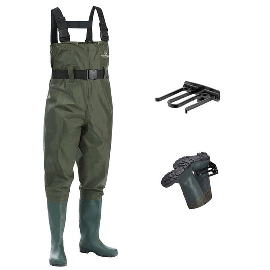 FISHINGSIR Fishing Waders for Men, 2-Ply Nylon/PVC Waterproof Women Chest Wader with Boots, Bootfoot Hunting Waders Green