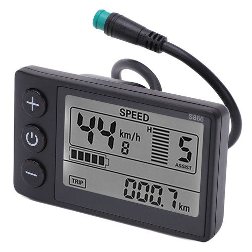 Cunyuer Electric LCD Display Meter, S866 Bike Display, 24V 36V 48V Bike Speedometer with Plug for Electric Scooter 22.2mm/0.9in Handlebars
