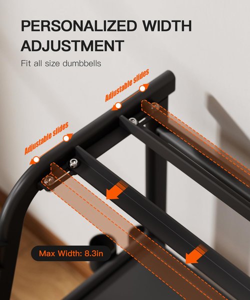 EOAT 3-Tier Dumbbell Rack Stand Only - 700LB Heavy Duty Weight Storage Organizer with Thickened Steel Tube, Adjustable Weight Stand for Dumbbells, Barbells, Kettlebells, Black/Beige