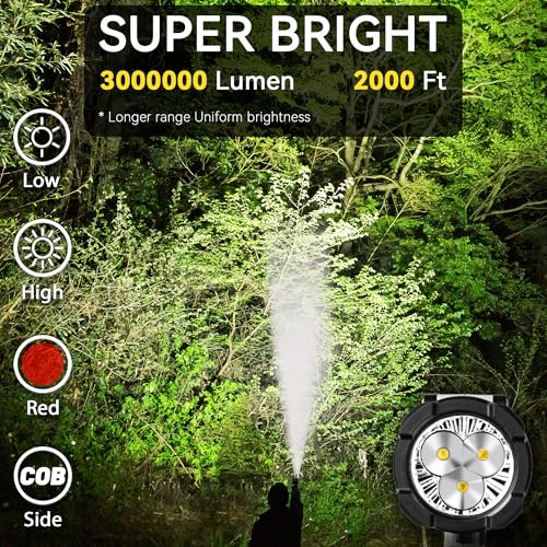Rechargeable LED Spotlight Flashlight Black - Super Bright 3 LED 3000000 Lumens, Long Battery Life, Waterproof, Solar Rechargeable, Handheld Hunting Camping Light