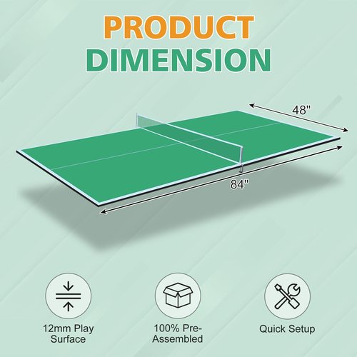AOKUNG Ping Pong Table Top, 7×4FT Mid-Size Foldable Ping Pong Table Topper for Pool Table, Indoor Table Tennis Conversion Top w/Net & Premium Foam Padding, Lightweight and Portable-Green