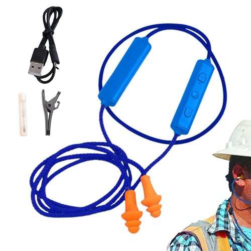 Ear Plug Headphones for Work, Bluetooth Hearing Protection, Construction Earplugs, Noise Suppression Earphone for Construction Sites, Noisy Places (Blue, 1 Pair, One Size)