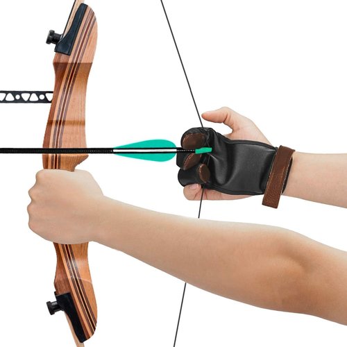 KESHES Archery Glove Three Finger Tab - Durable Leather Finger Protector for Recurve & Longbow Bows - Comfortable Finger Guard for Men, Women, & Youth - Ideal for Archery Hunting & Target Practice