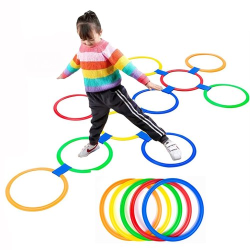 AMYESE 11in Hopscotch Rings-Hopscotch Game Hoops Circles with 15 Connectors for Kids Balance Agility Training Obstacle Course, Boys Girls Birthday Fun Play Indoor Outdoor Backyard Playground Activity