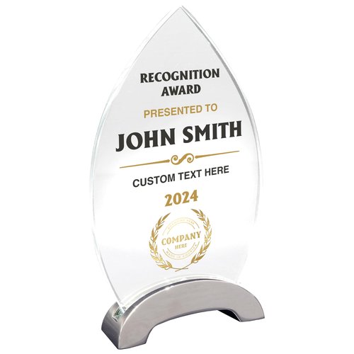 7 1/2" Personalized Glass Plaque for Awards and Trophies, Custom Award for Employee of the Month, Retirement, Leadership and Appreciation Gift F (D3)