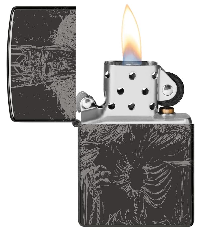 Zippo Skull Lighter - High Polish Black Windproof Pocket Lighter