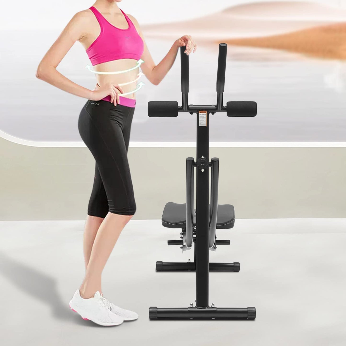 HZOPUTLH Abdominal Machine, Ab Workout Equipment with LED Display Foldable Fitness Equipment Core Workout Equipment Ab Machine for Stomach Workout Gear Adjustment 330lbs Load Black