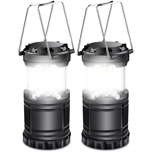 EXTRASTAR 2 Pack LED Battery Operated Lights, Portable Survival Battery Powered Lamp, Waterproof Camping Lantern, Suitable for Hurricane, Emergency, Storm, Outages, Outdoor Collapsible Lanterns, Black