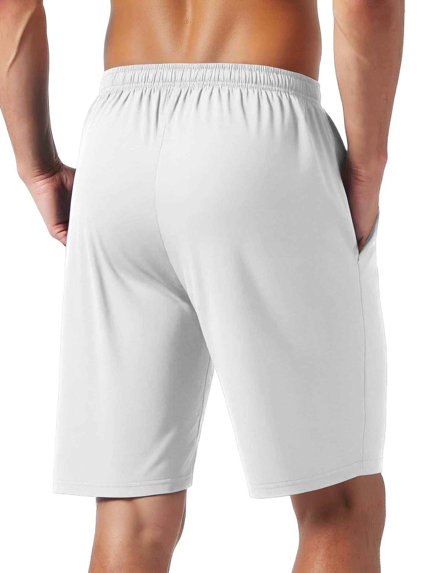 Naarts Men's Athletic Shorts 9'' Quick Dry Workout Running Shorts Lightweight Sports Gym Basketball Shorts with Pockets White,Medium