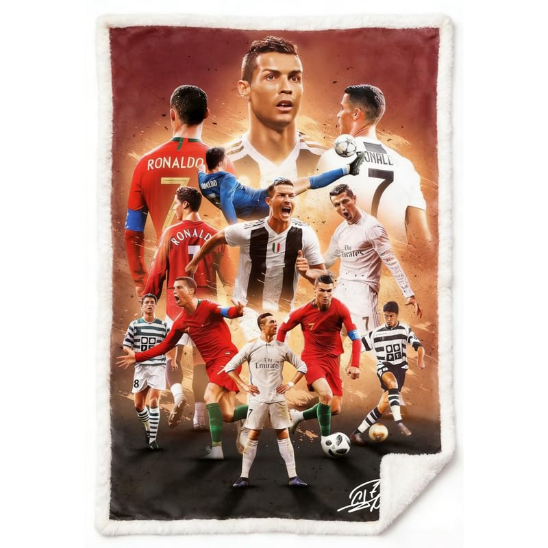 Cristiano Ronaldo Kids Blanket - Soccer Fan Throw for All Seasons, 150cm x 125cm Variation CR / 60L x 50W