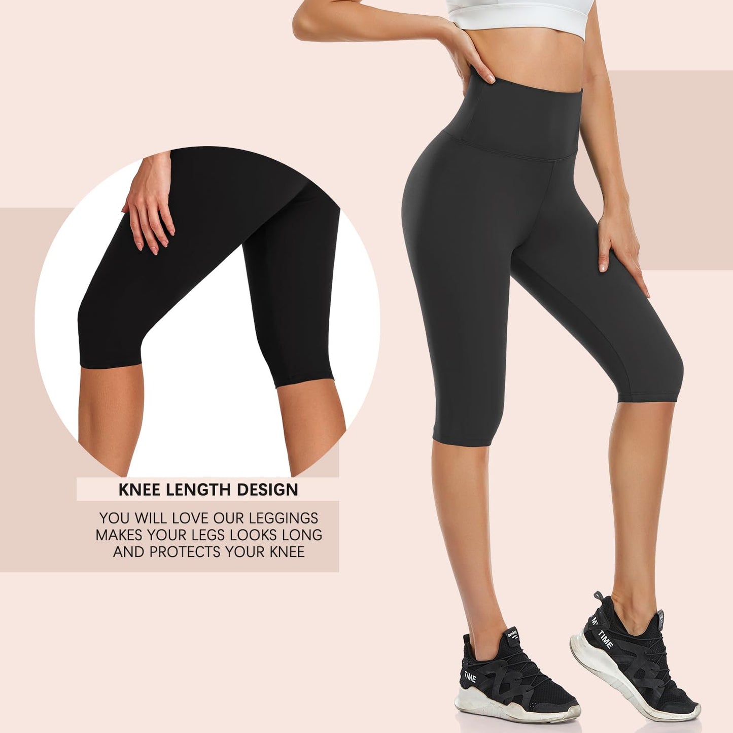 Hi Clasmix High Waisted 3 Pack Women's Capri Pants - Knee Length Yoga Shorts, Biker Workout Leggings for Women,Summer Activewear Black/Black/Black