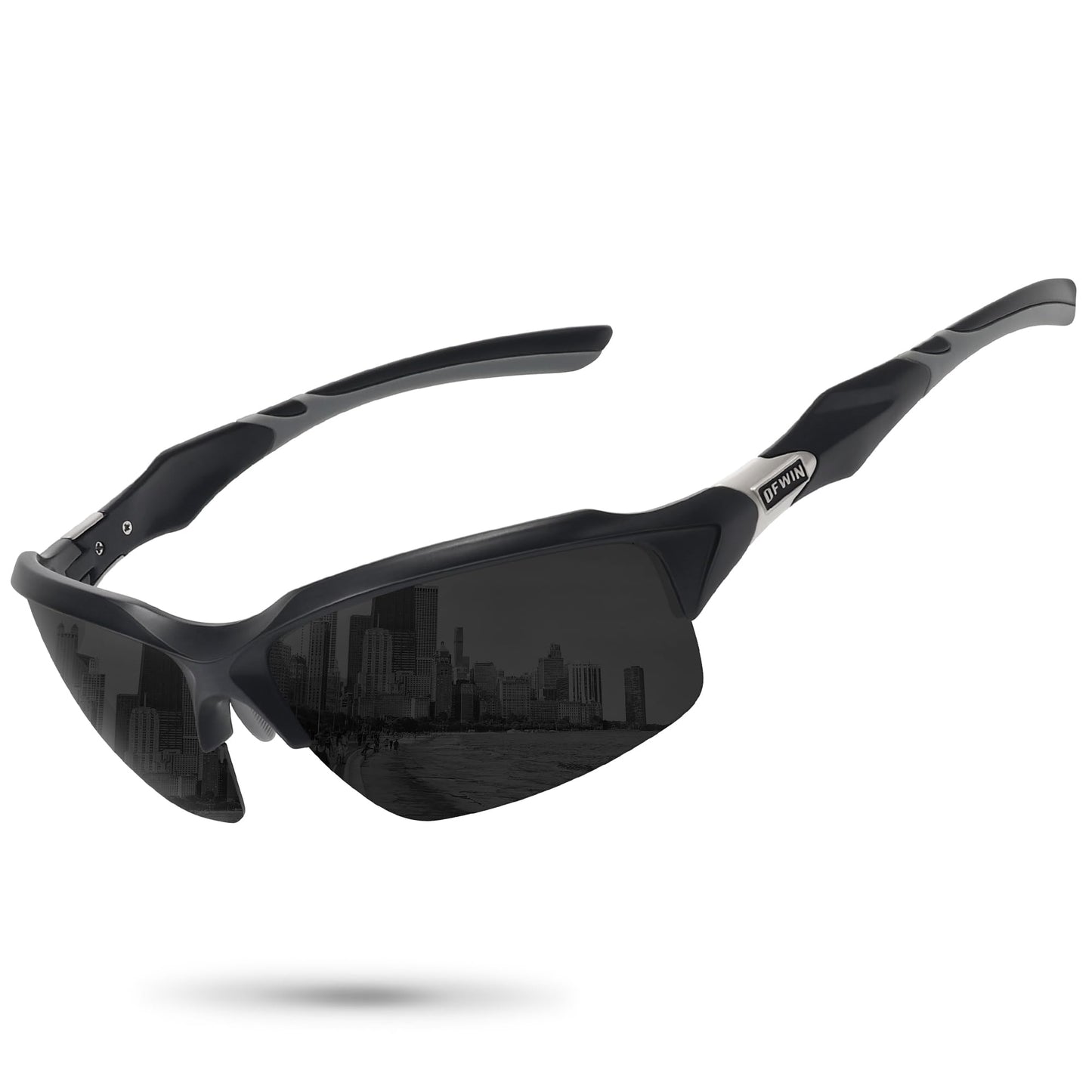 Ofwin Polarized Sports Sunglasses for Men Women Wrap Around Half Frame Cycling Fishing Bike Running Sun Glasses UV Protection Matte Black Frame/Gray Lens, standard