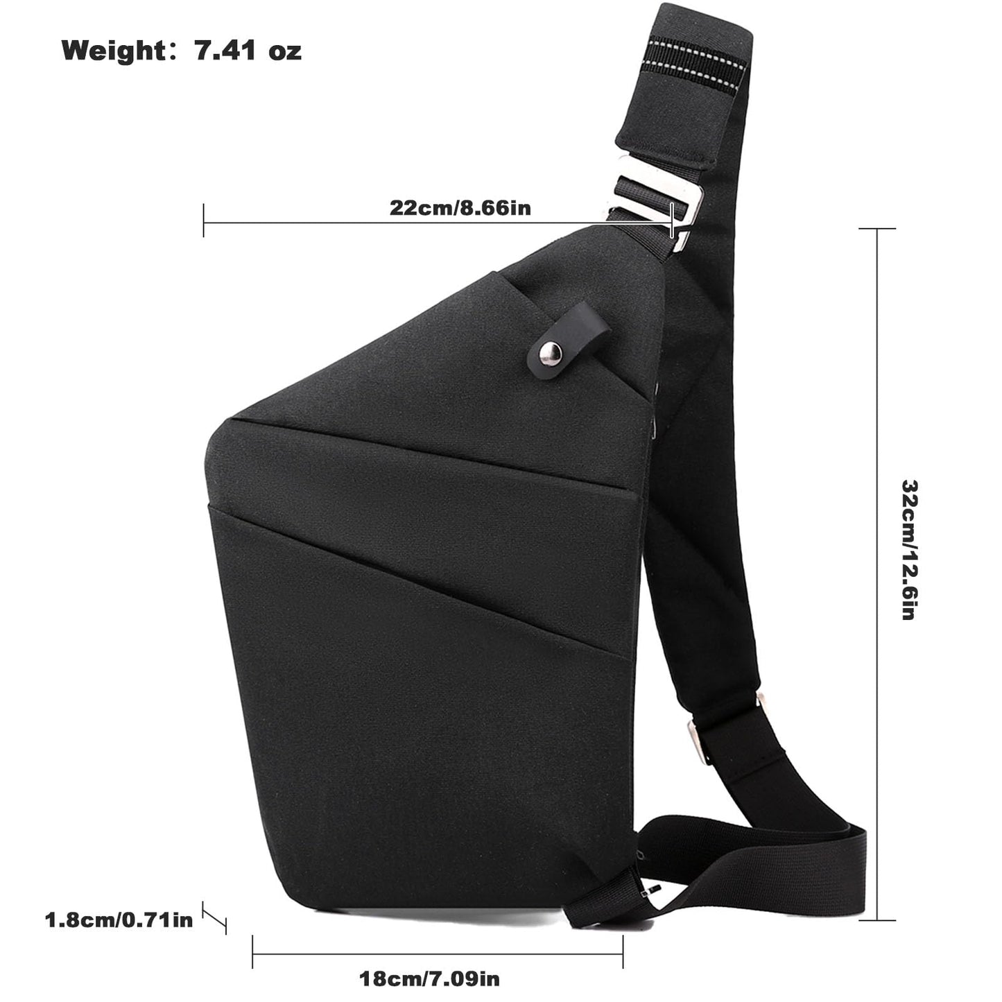 Anti Theft Travel Bag Sling Cross-body Bag Large Capacity (Right, Black)