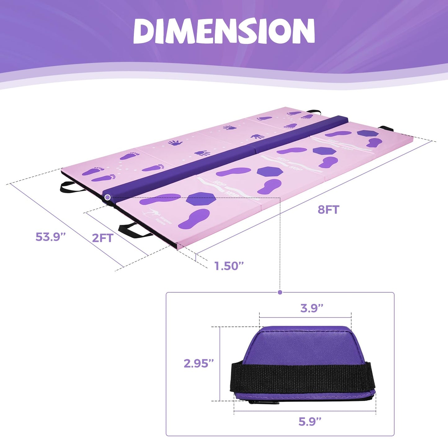 Kangaroo Hoppers Gymnastics Tumbling Mat with Balance Beam - Kids Folding Tumble Mat for Endless Play & Skill-Building, Perfect for Home Gym, Playroom and Backyard Activities, Purple & Pink
