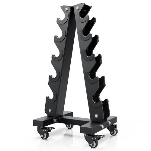 YOLEO Heavy-Duty A-Frame Dumbbell Rack with Wheels, Moveable Weight Rack, 440LBS Capacity, Space-Saving Home Gym Storage Organizer, Anti-Slip & Finger-Safe Design (Rack Only) (Small)