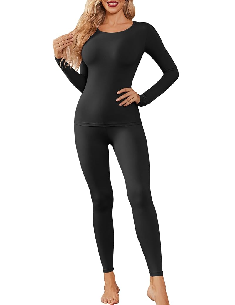 Ekouaer Thermal Underwear for Women Long Johns Base Layer Set – Black, Large