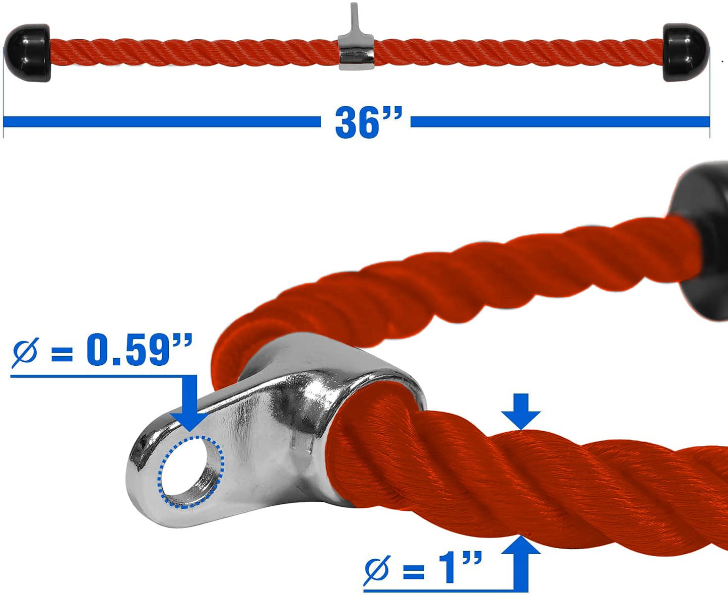 Yes4All Deluxe 36" Red Tricep Rope with Carabiner, Exercise Machine Attachments, Pulley System Pull Down Rope, LAT Cable Attachment for Row Machine & Cable Machine