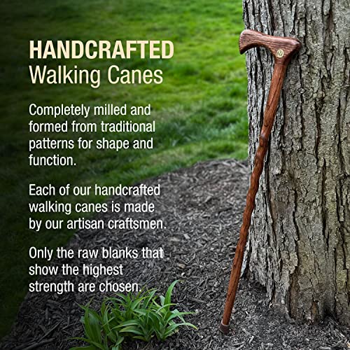 Brown Handcrafted Twisted Oak Walking Cane - 37 Inch, Traditional Handle, Made in USA