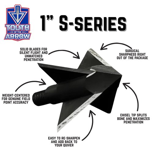 Tooth Of The Arrow 4-Blade 1-Inch Solid Broadheads - Pack of 3 (150 Grain)