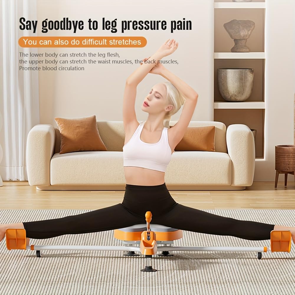 2-in-1 Adjustable Leg Stretcher & Stool with Backrest – 180°Flexible Support for Fitness, Yoga, Plank Exercises & Sitting Posture – Foldable,Portable Design (Orange)