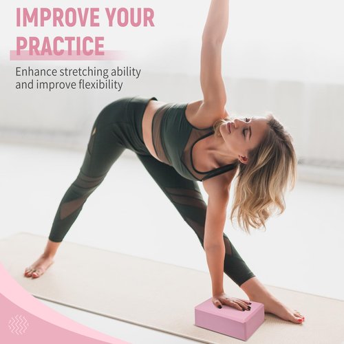 Yoga Blocks 2 Pack, Premium EVA Foam Blocks, Non Slip High Density Foam Yoga Blocks for Pilates Meditation, Stretching and Toning (Pink)