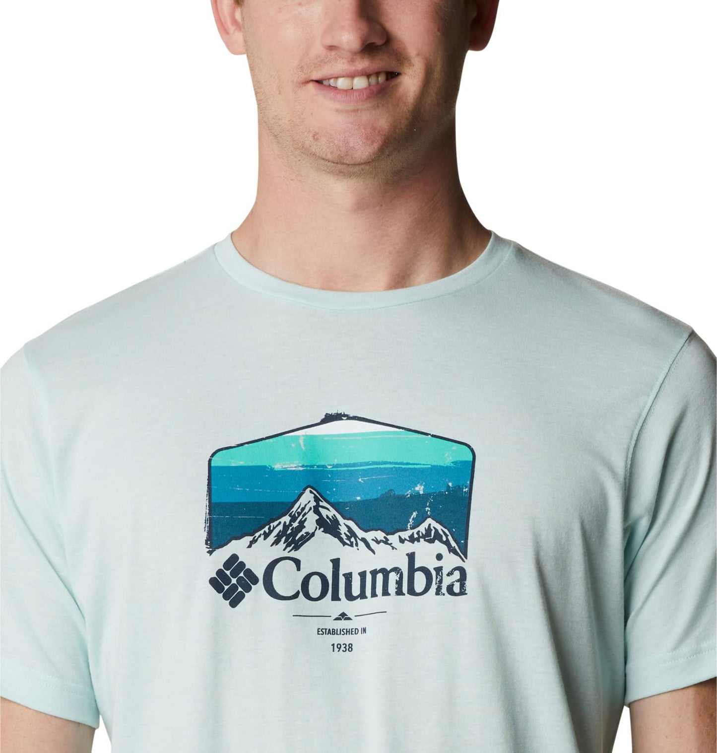 Columbia Men's Thistletown Hills Graphic Short Sleeve, ICY Morn Heather/Hikers Graphic, 3X Tall