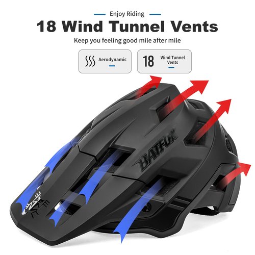 BATFOX Bike Helmet,Mountain Bike Helmet Helmets for Men Women Adults Youth (Black, L(58-61CM))