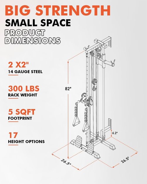 Mikolo Wall Mount Cable Station, Cable Crossover Machine with Dual Pulley System and 18 Adjustable Positions for Home Gym Fitness Equipment, Black New