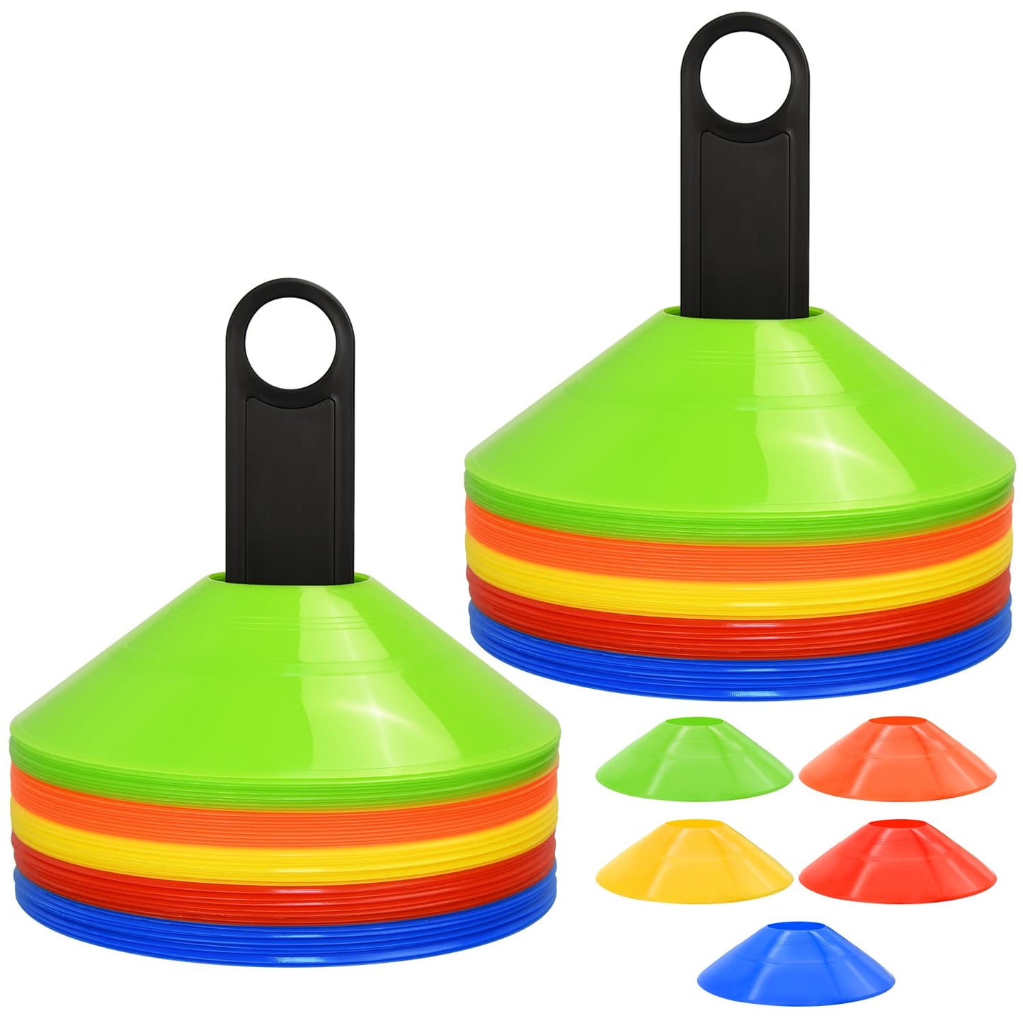RUBY.Q Disc Cones, 100pcs Soccer Cones, Basketball Cones with Carry Bag and Holder, Football, Soccer, Basketball Training Equipment, 5 Color