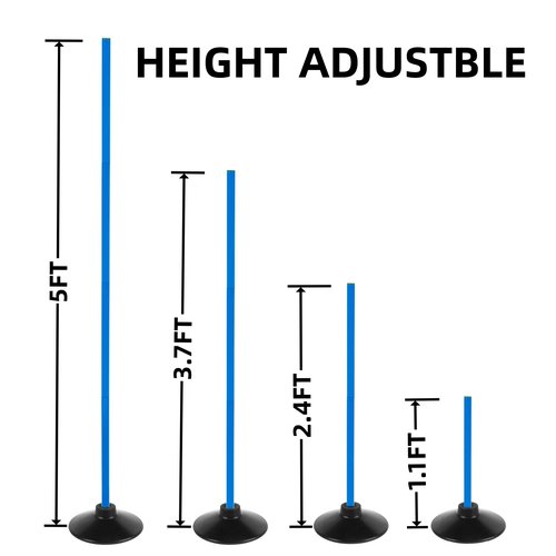Nbguigdstr 6 Pcs 5FT Adjustable Agility Training Poles for Soccer,Basketball, Football, Horse,Dog-Speed and Agility Training Equipment Sports Training Poles with Rubber Bases and Bag（Blue）